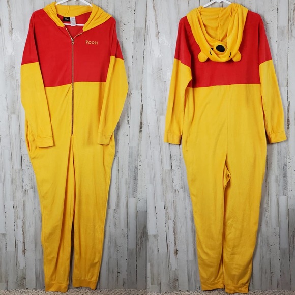 Disney Other - Disney Winnie the Pooh One Piece Pajamas Yellow Red Size XL